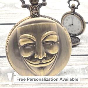 Hacker Mask Pocket Watch – Personalized Bronze Cyber Style Vintage Gift Idea